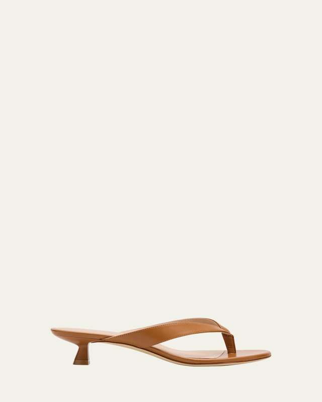 Rio Leather Kitten-Heel Thong Sandals